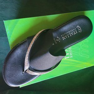 Italian Shoemakers Black flat sandals with rhinestones